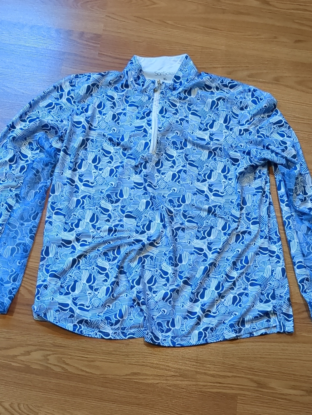 SanSoleil SolCool Blue Paisley UV 50 Quarter Zip Golf Pullover Shirt